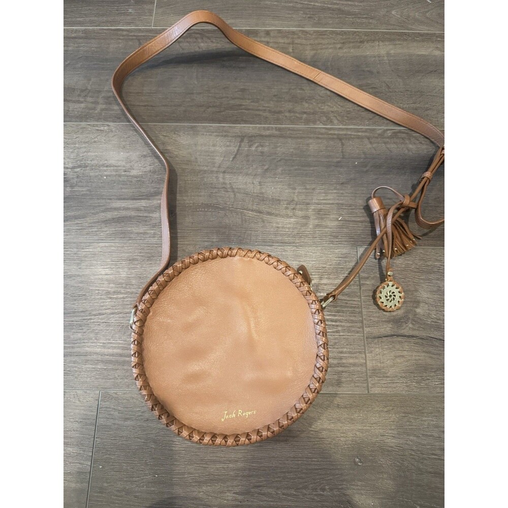 Jack Rogers Tan Brown Leather Round Purse Adjustable Strap New Without Tags